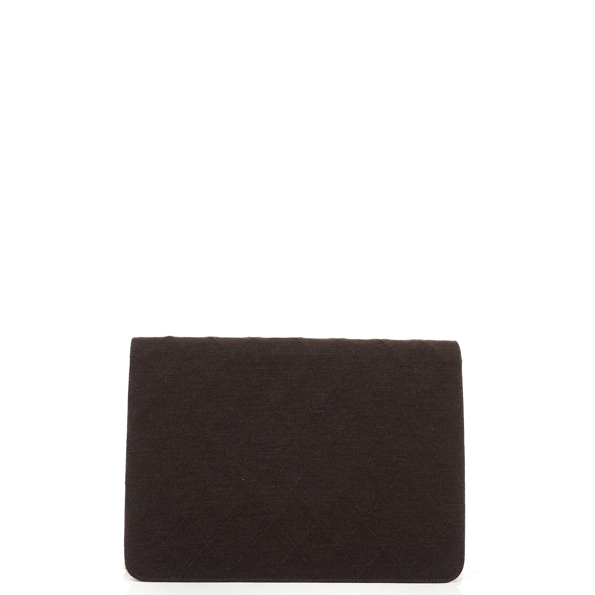 Chanel Vintage Medium Classic Single Flap Bag, Braunes gestepptes Jersey, Goldfarbene Hardware