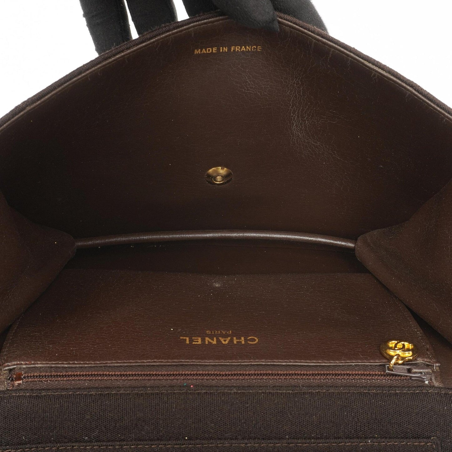 Chanel Vintage Medium Classic Single Flap Bag, Braunes gestepptes Jersey, Goldfarbene Hardware