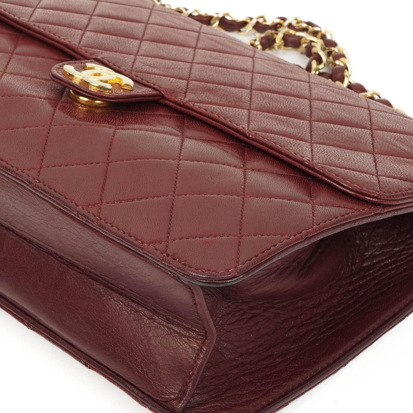 Chanel Vintage Medium Classic Single Flap Bag, Burgunder gestepptes Lammleder, Goldfarbene Hardware