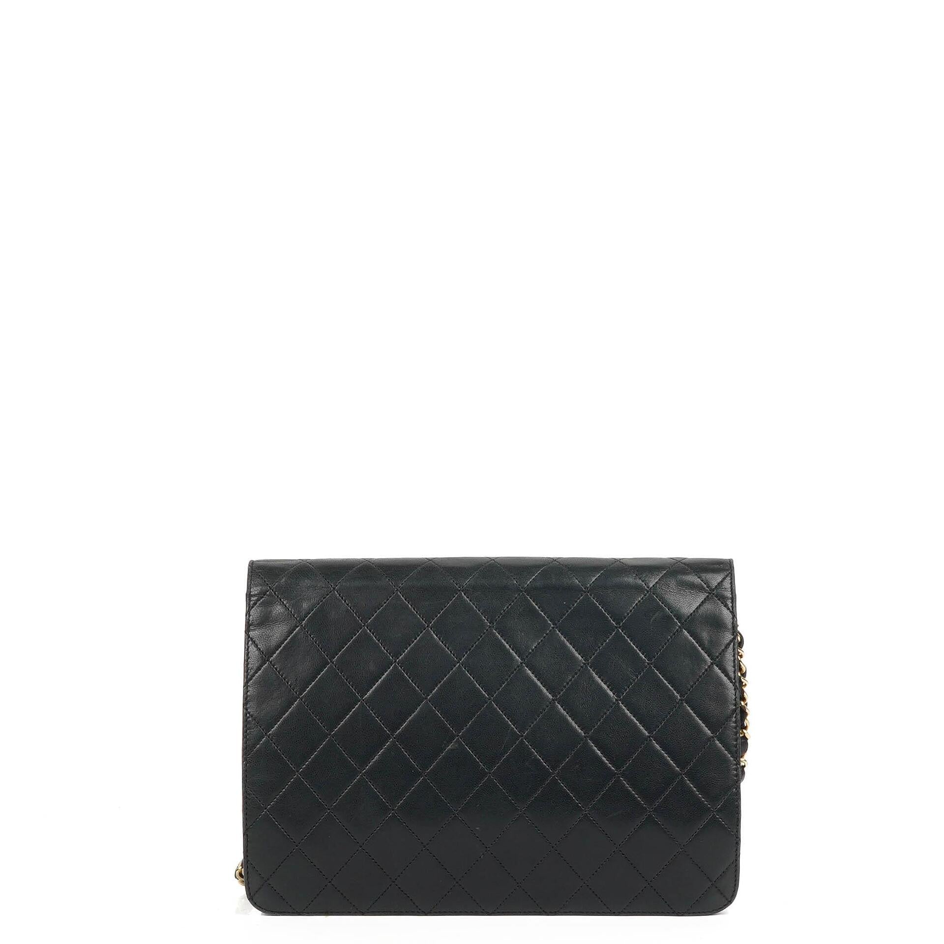 Chanel Vintage Medium Classic Single Flap Bag Navy gestepptes Lammleder mit goldfarbener Hardware