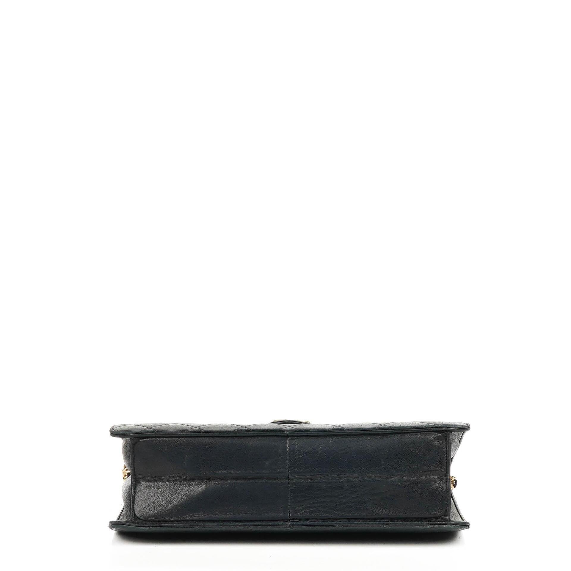 Chanel Vintage Medium Classic Single Flap Bag Navy gestepptes Lammleder mit goldfarbener Hardware