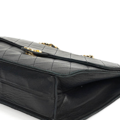 Chanel Vintage Medium Classic Single Flap Bag Navy gestepptes Lammleder mit goldfarbener Hardware