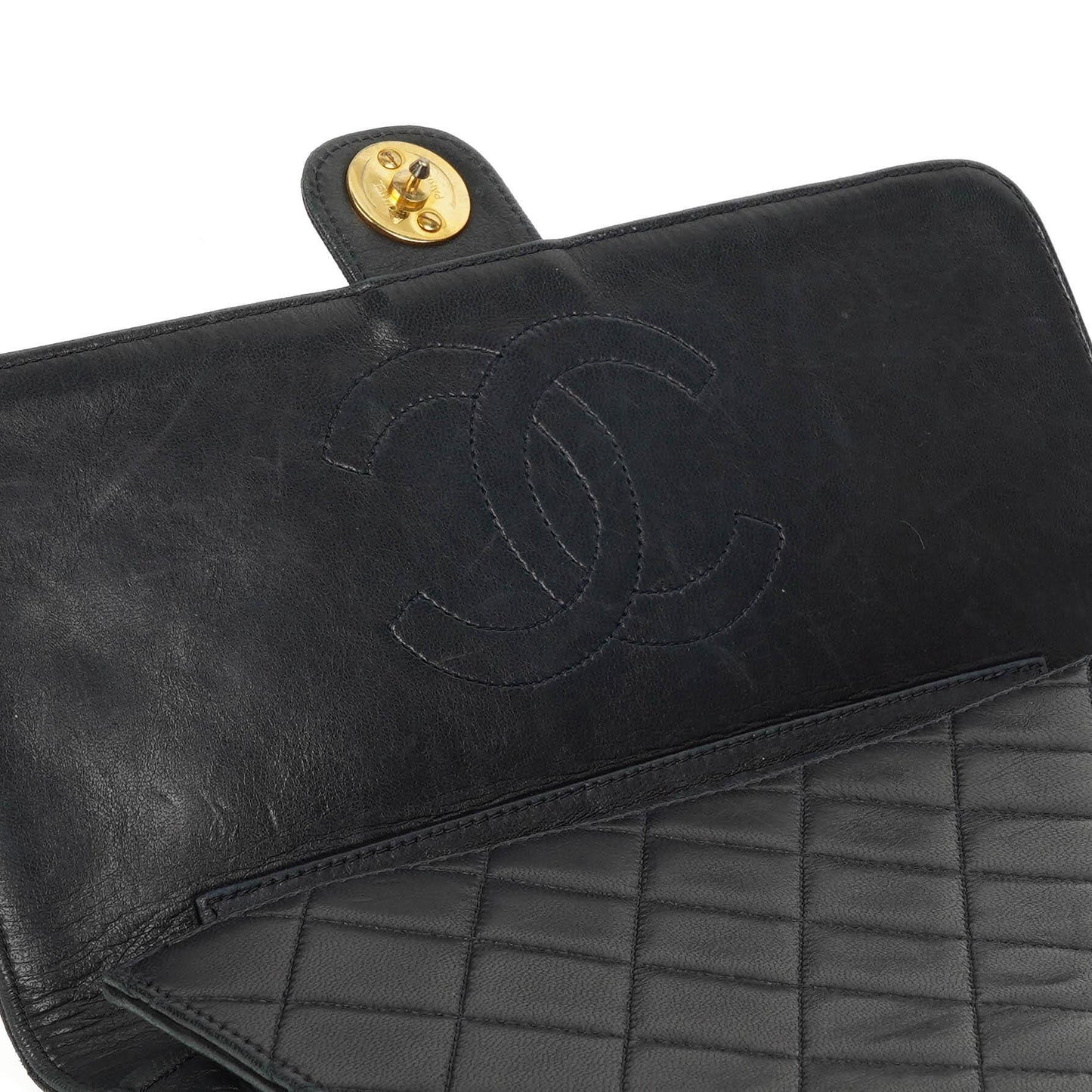 Chanel Vintage Medium Classic Single Flap Bag Navy gestepptes Lammleder mit goldfarbener Hardware