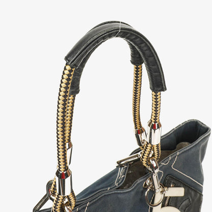 CHANEL Vintage Mittelgroße Cruise Line No.5 Tote aus gestepptem Canvas in Marineblau