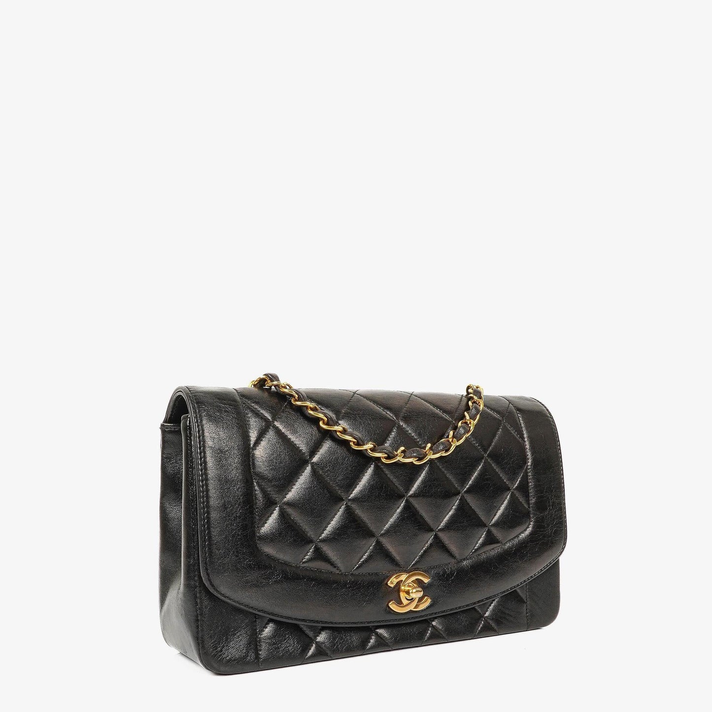 Chanel Vintage Medium Diana schwarze Flap Tasche mit 24K vergoldeten Beschlägen