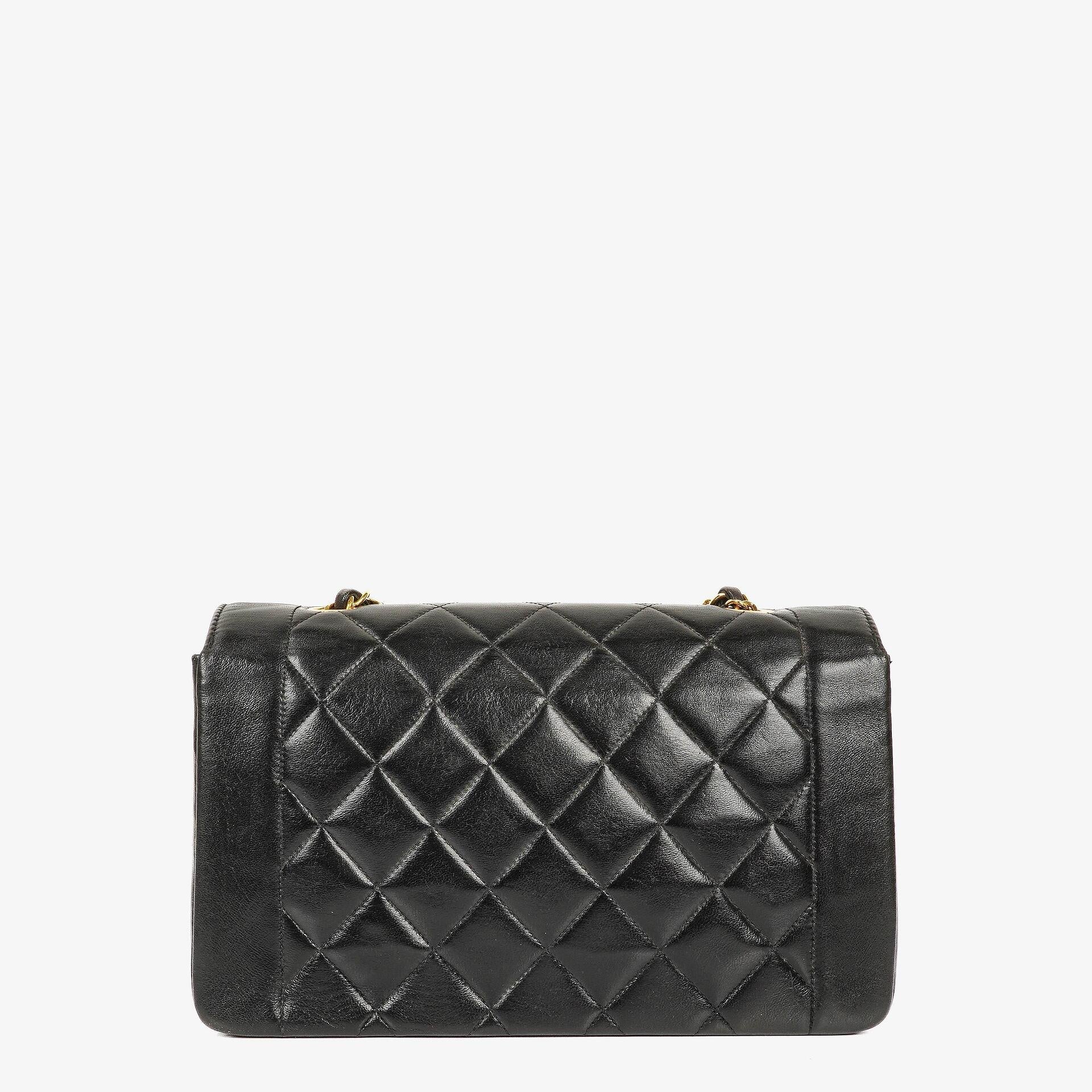 Chanel Vintage Medium Diana schwarze Flap Tasche mit 24K vergoldeten Beschlägen
