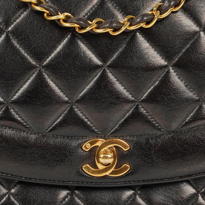 Chanel Vintage Medium Diana schwarze Flap Tasche mit 24K vergoldeten Beschlägen