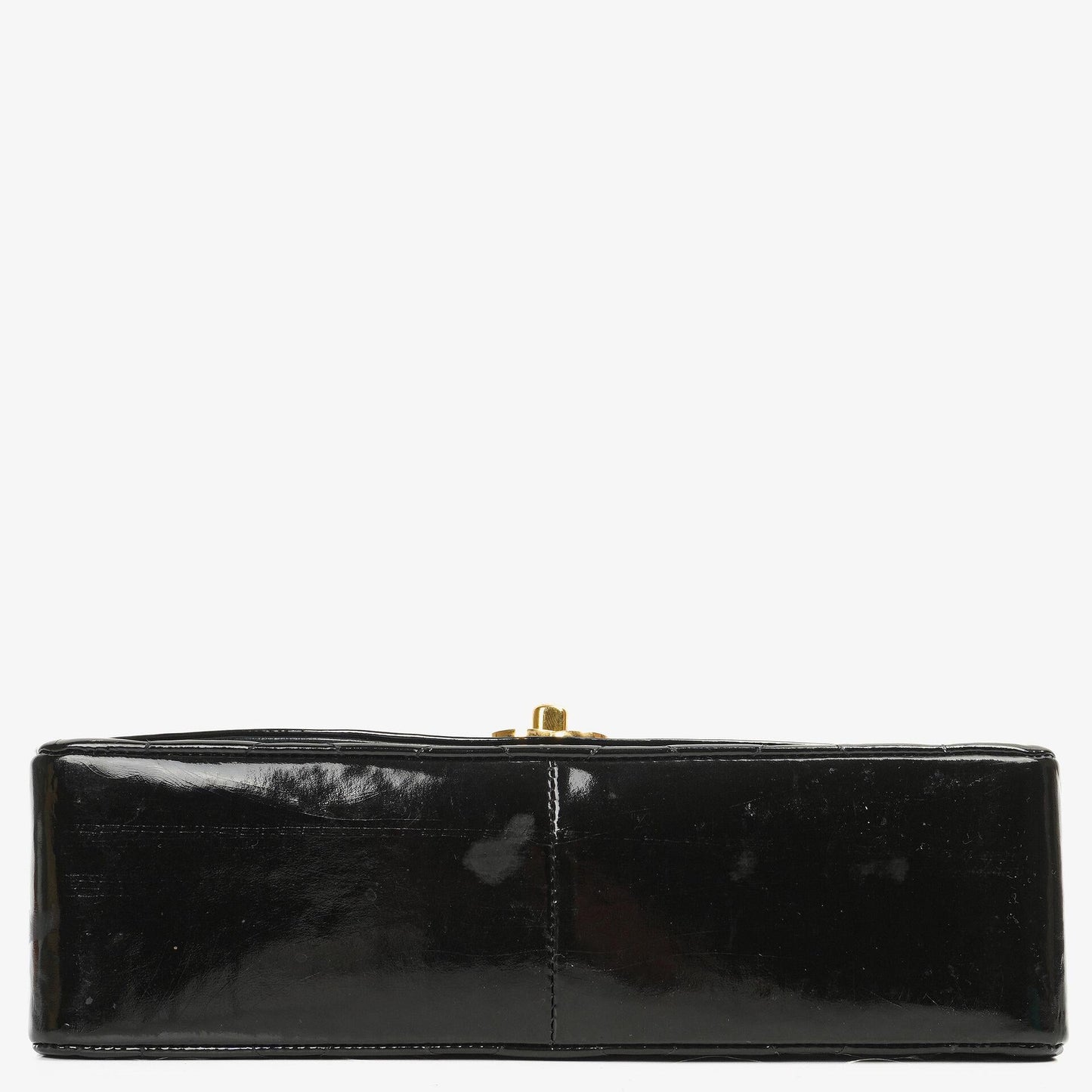 Chanel Vintage Mittlere Diana Klappen Tasche aus schwarzem gestepptem Lackleder mit 24K vergoldeten Beschlägen