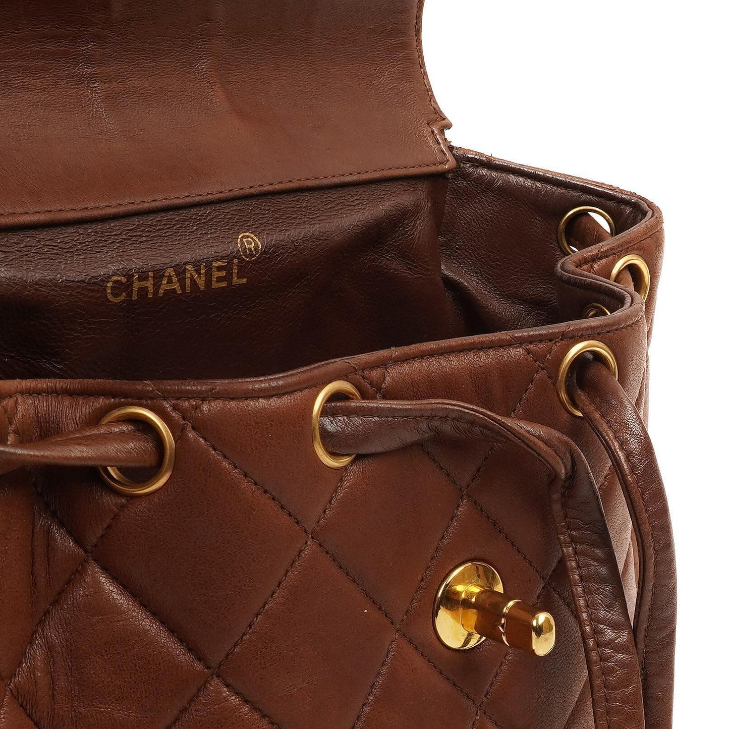 Chanel Vintage Medium Duma CC Timeless Classic Rucksack aus braunem gestepptem Lammleder mit 24 Karat vergoldeter Hardware
