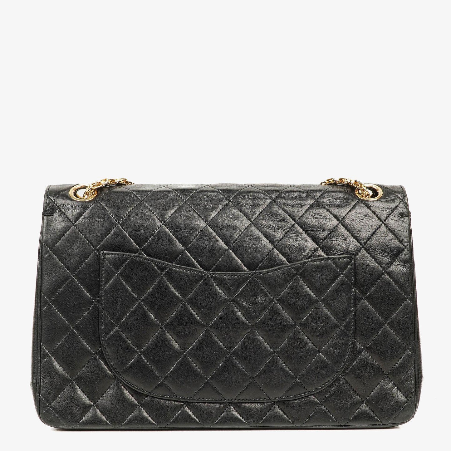 Chanel Vintage Mittelgroße Timeless Classic Double Flap Tasche aus schwarzem gestepptem Lammleder mit 24K vergoldeter Hardware und Mademoiselle-Kette