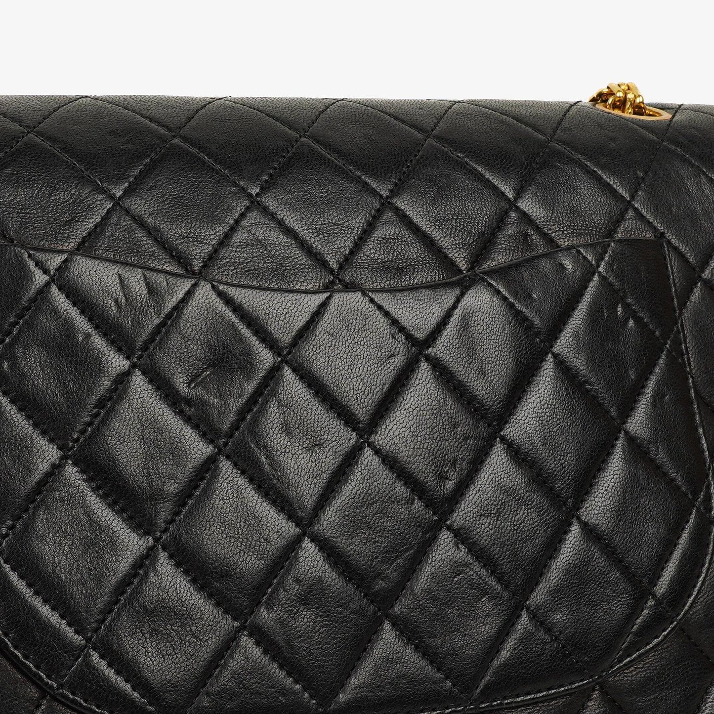 Chanel Vintage mittelgroße Timeless Classic Double Flap Tasche aus schwarzem gestepptem Lammleder mit 24K vergoldeten Beschlägen und Mademoiselle Kette