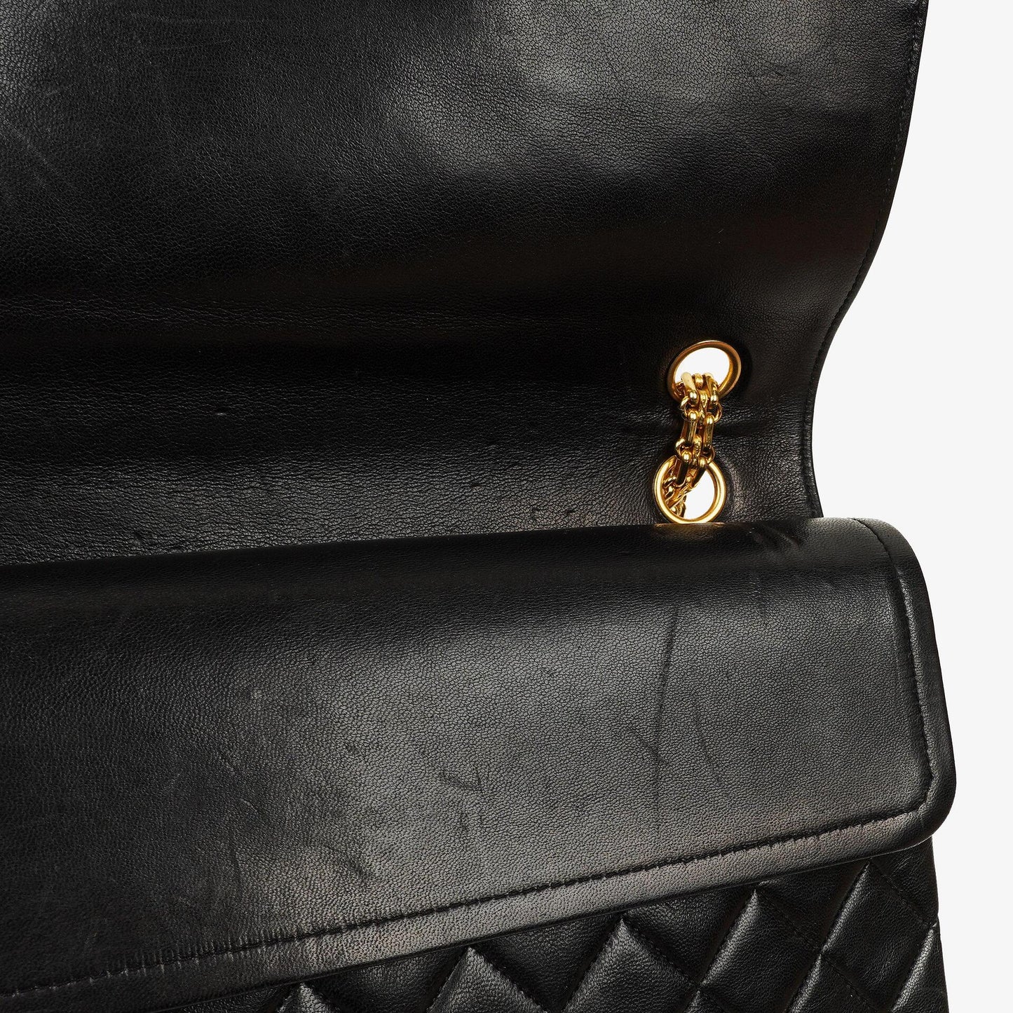 Chanel Vintage mittelgroße Timeless Classic Double Flap Tasche aus schwarzem gestepptem Lammleder mit 24K vergoldeten Beschlägen und Mademoiselle Kette