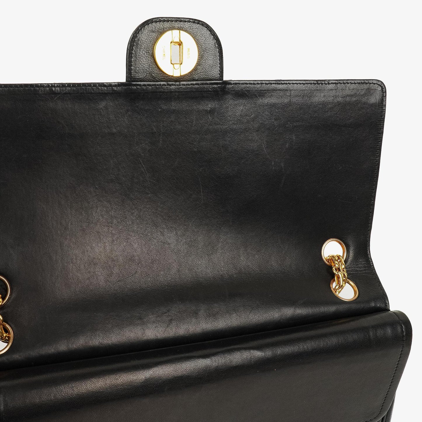 Chanel Vintage Medium Timeless Classic Double Flap Bag aus schwarzem gestepptem Lammleder mit 24K-vergoldeter Hardware und Mademoiselle-Kette