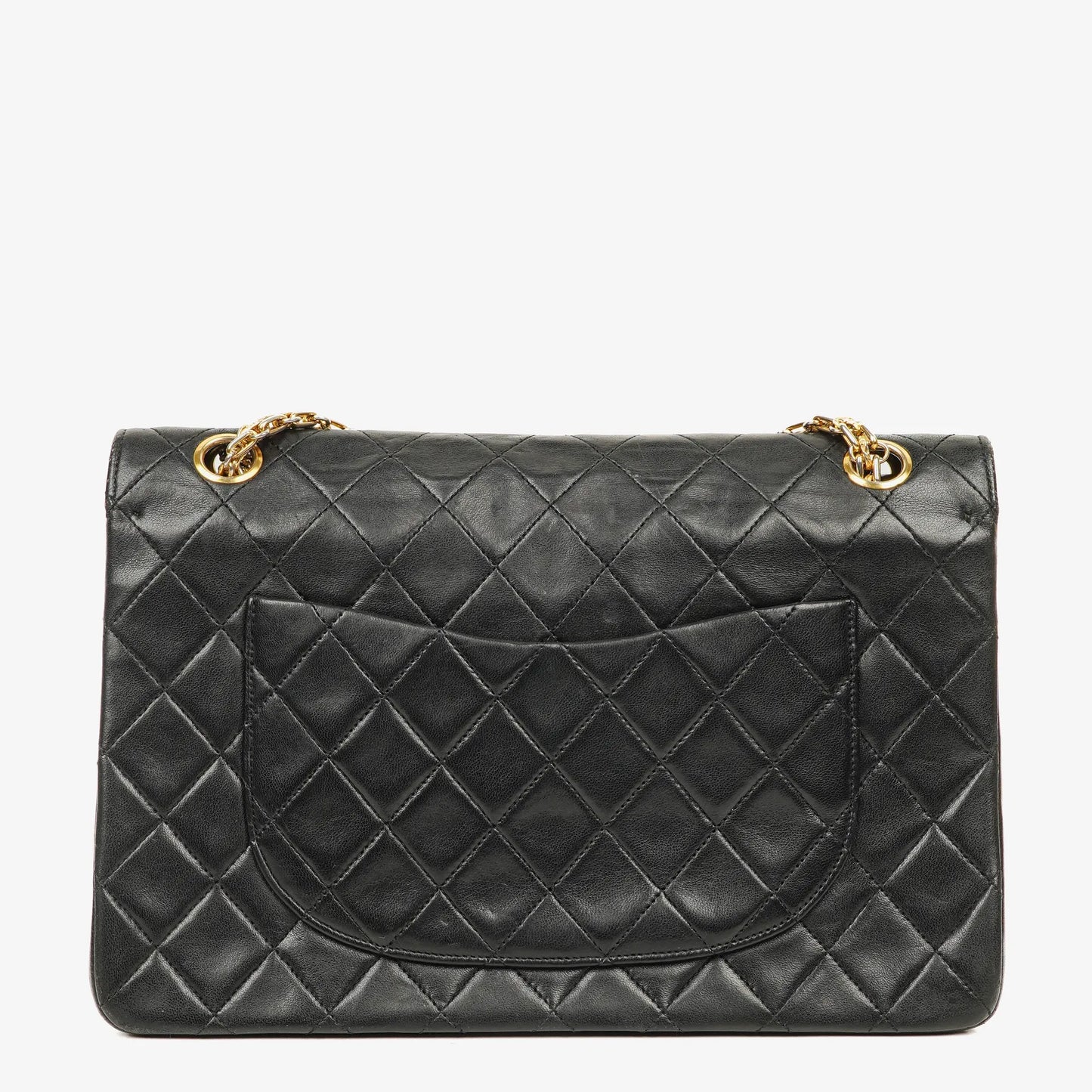 Chanel Vintage Medium Timeless Classic Double Flap Tasche aus schwarzem gestepptem Lammleder mit 24K vergoldeter Hardware und Mademoiselle-Kette