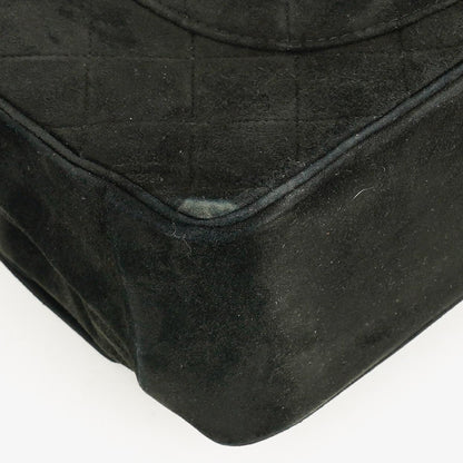 Chanel Vintage Medium Timeless Classic Double Flap Tasche aus schwarzem gestepptem Wildleder mit goldfarbenen Beschlägen und Mademoiselle-Kette