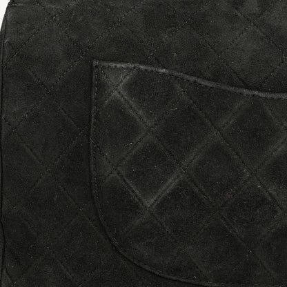 Chanel Vintage Medium Timeless Classic Double Flap Tasche aus schwarzem gestepptem Wildleder mit goldfarbenen Beschlägen und Mademoiselle-Kette