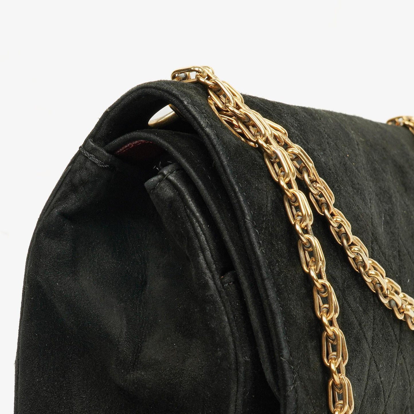 Chanel Vintage Medium Timeless Classic Double Flap Tasche aus schwarzem gestepptem Wildleder mit goldfarbenen Beschlägen und Mademoiselle-Kette