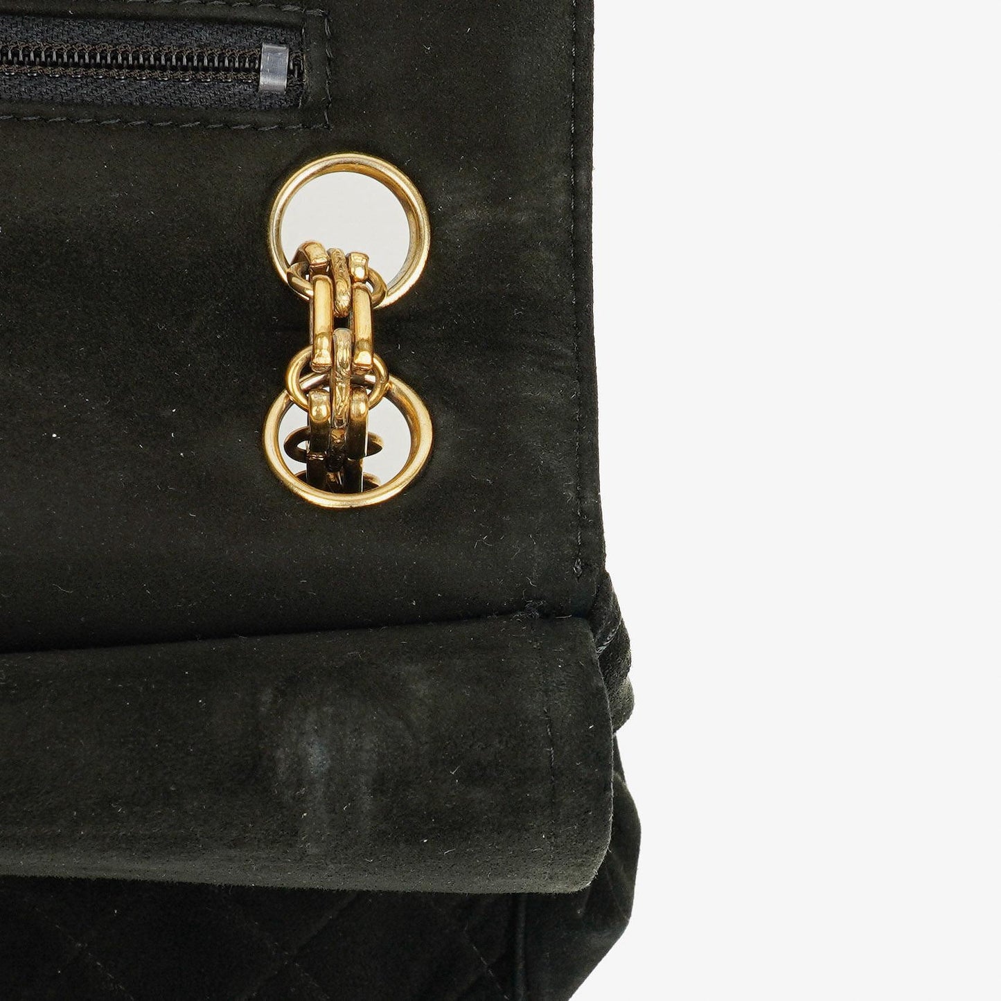 Chanel Vintage Medium Timeless Classic Double Flap Tasche aus schwarzem gestepptem Wildleder mit goldfarbenen Beschlägen und Mademoiselle-Kette