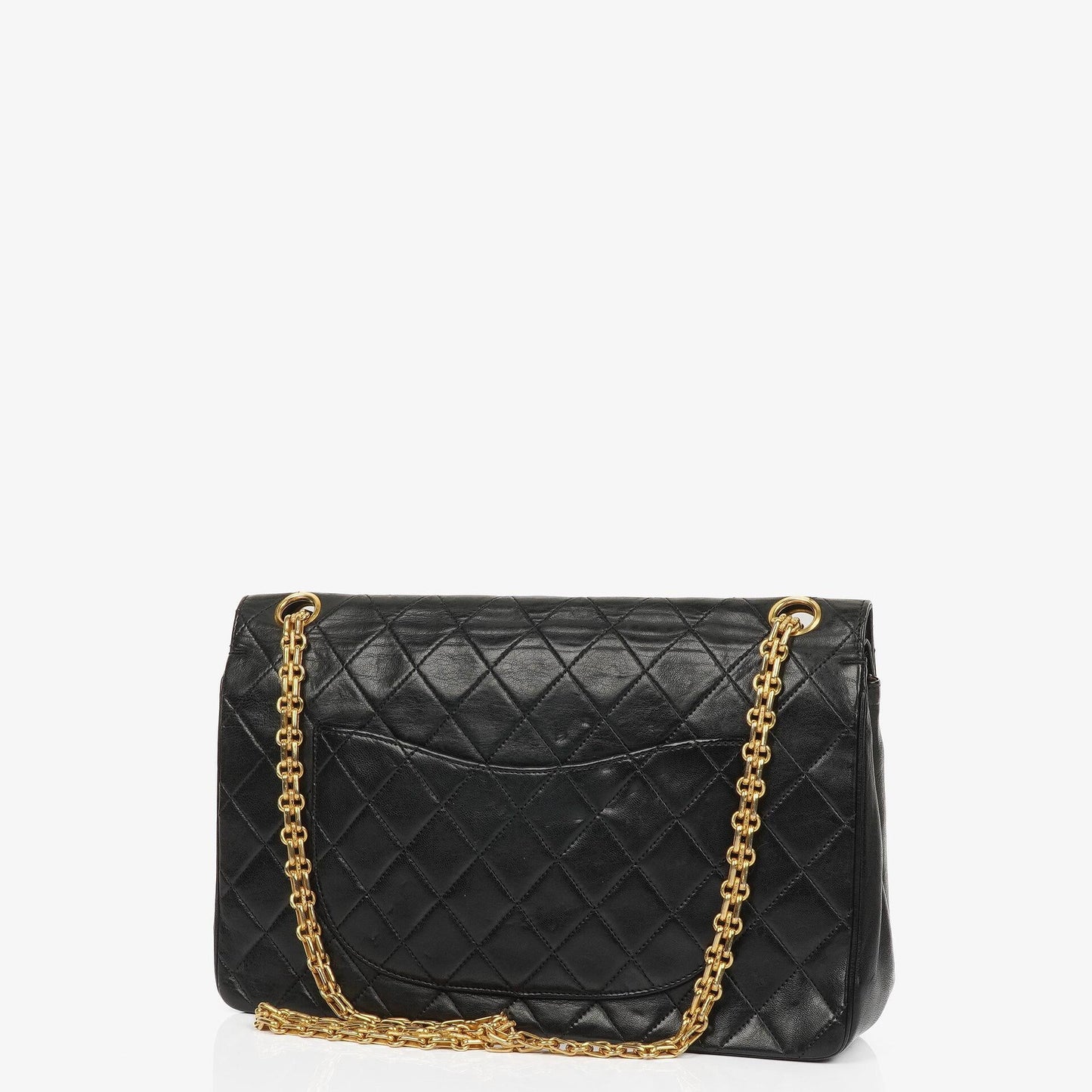 Chanel Vintage Medium Timeless Classic Double Flap Tasche aus schwarzem gestepptem Lammleder mit 24K vergoldeter Hardware und Mademoiselle Kette