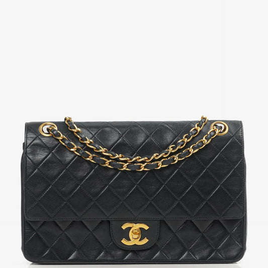 Chanel Vintage Medium Timeless Classic Double Flap Bag Gequiltetes Lammleder Navy mit 24K Vergoldeter Hardware