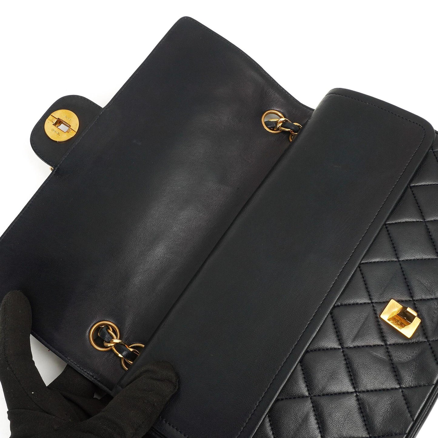 Chanel Vintage Medium Timeless Classic Double Flap Bag Gequiltetes Lammleder Navy mit 24K Vergoldeter Hardware