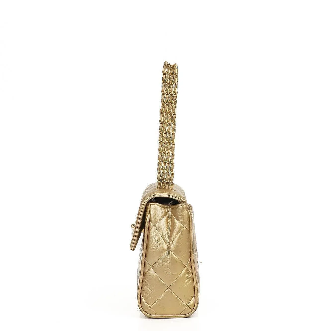 Chanel Vintage Mini Flap Tasche aus goldenem gestepptem Lammleder mit 24K vergoldeter Hardware