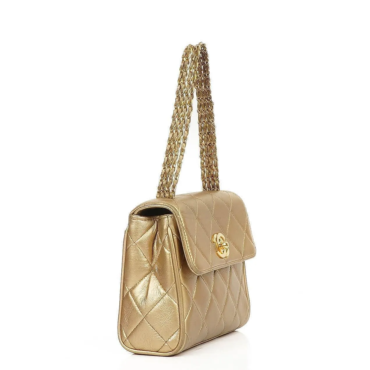 Chanel Vintage Mini Flap Tasche aus goldenem gestepptem Lammleder mit 24K vergoldeter Hardware