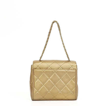 Chanel Vintage Mini Flap Tasche aus goldenem gestepptem Lammleder mit 24K vergoldeter Hardware