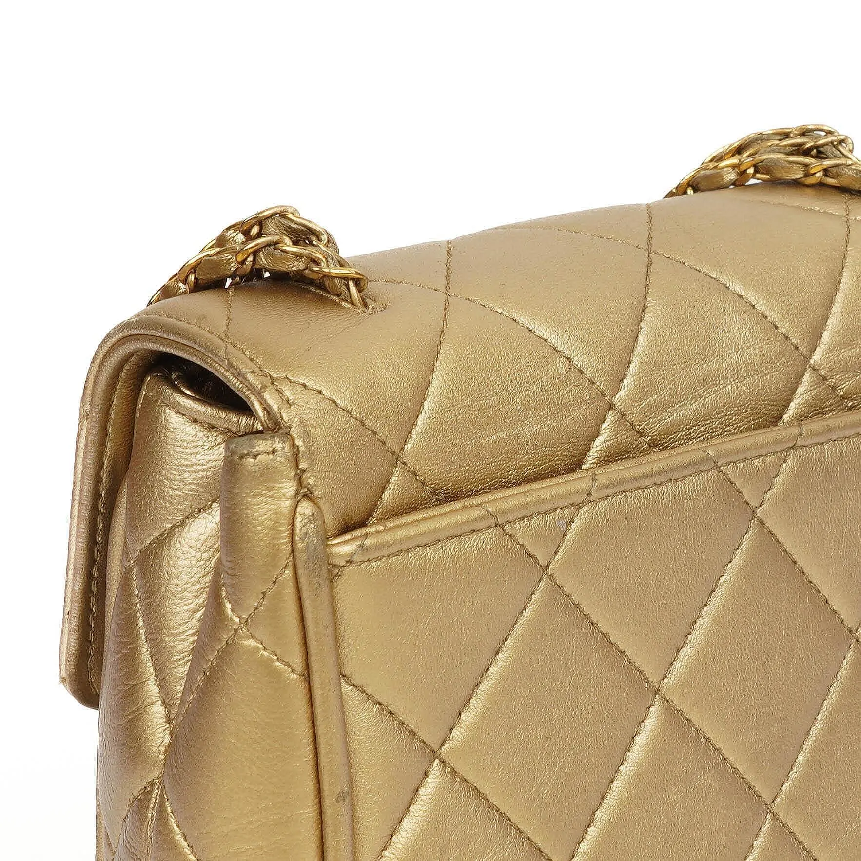Chanel Vintage Mini Flap Tasche aus goldenem gestepptem Lammleder mit 24K vergoldeter Hardware