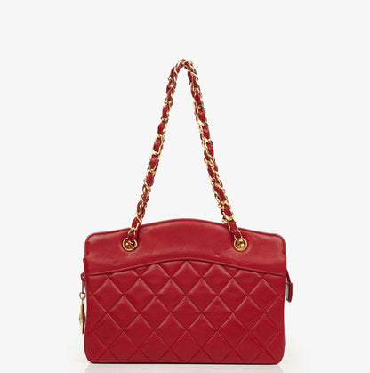 Chanel Vintage Mini Chain Tote Bag aus rotem gestepptem Lammleder