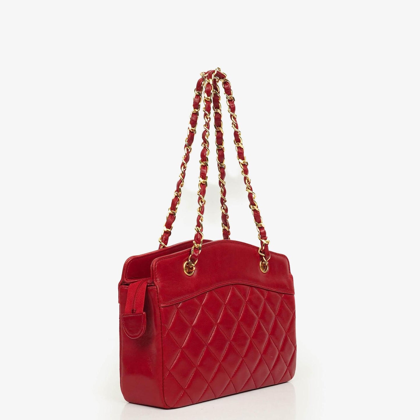 Chanel Vintage Mini Chain Tote Bag aus rotem gestepptem Lammleder
