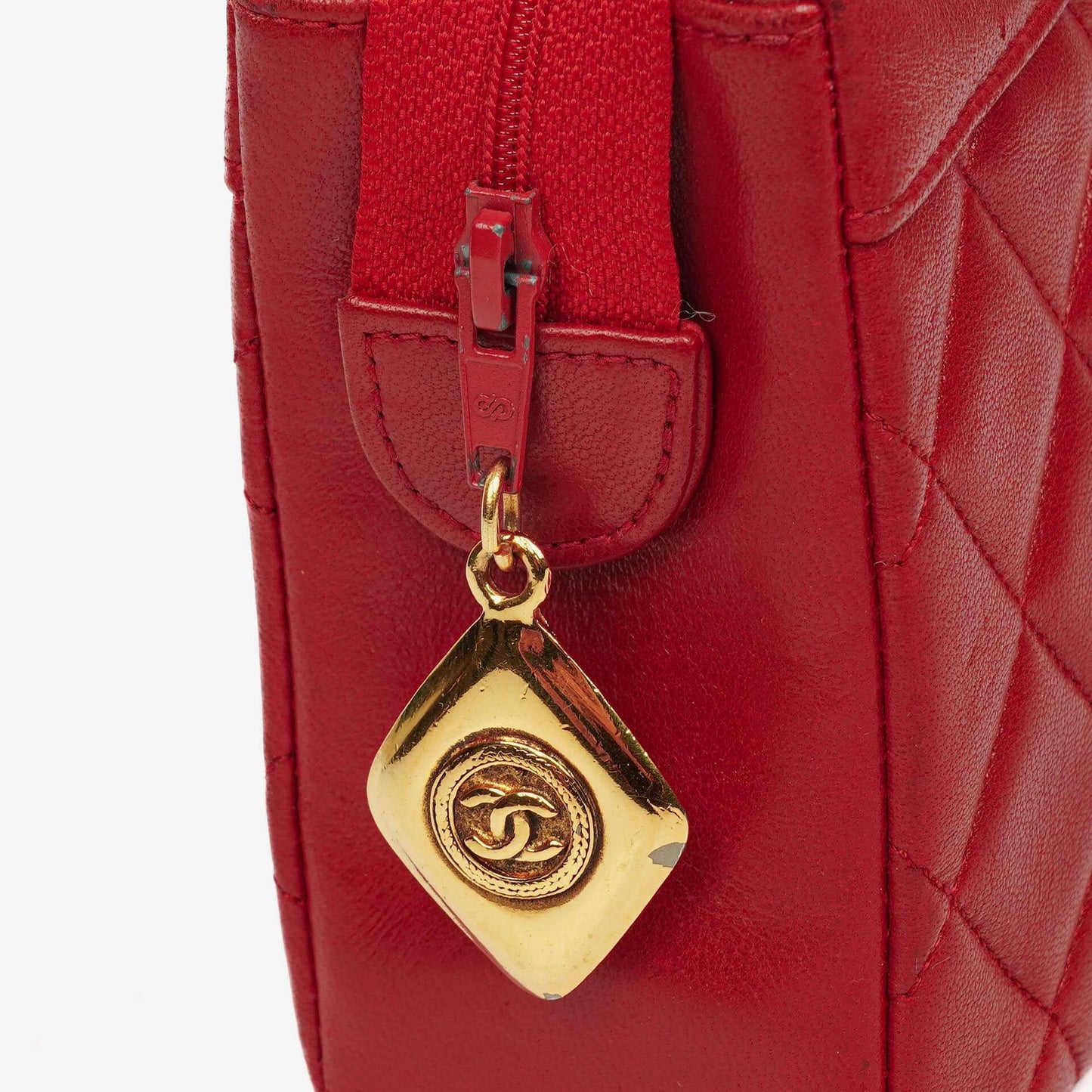 Chanel Vintage Mini Chain Tote Bag aus rotem gestepptem Lammleder