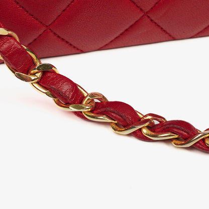Chanel Vintage Mini Chain Tote Bag aus rotem gestepptem Lammleder