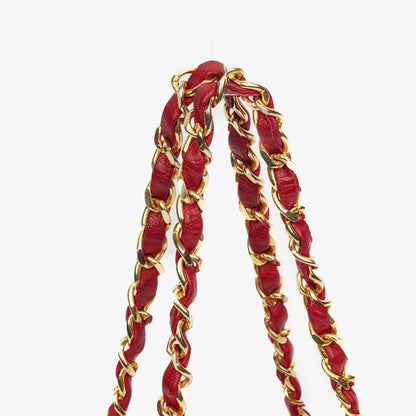 Chanel Vintage Mini Chain Tote Bag aus rotem gestepptem Lammleder