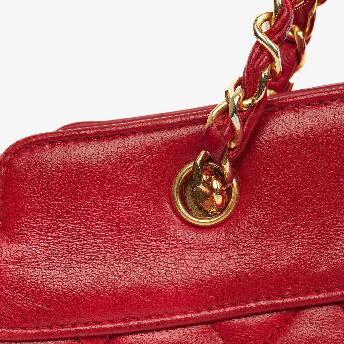 Chanel Vintage Mini Chain Tote Bag aus rotem gestepptem Lammleder