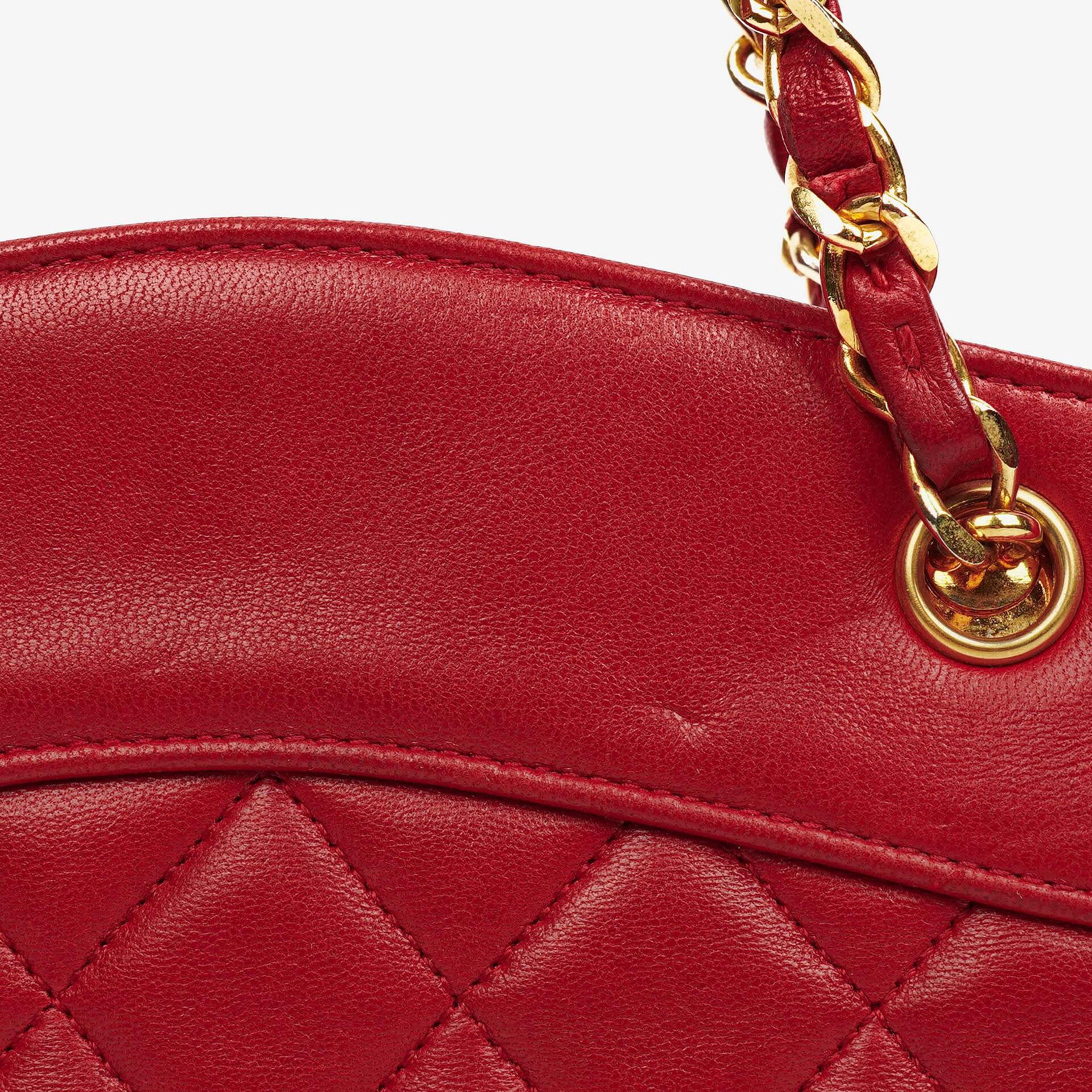 Chanel Vintage Mini Chain Tote Bag aus rotem gestepptem Lammleder
