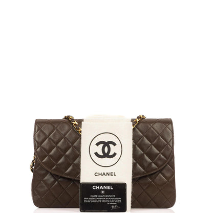 Chanel Vintage Round Flap Bag aus braunem gestepptem Lammleder mit 24K goldplattierter Hardware
