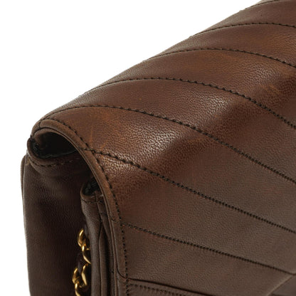 Chanel Mittlere Klassische Einzelklappen Tasche Braune Chevron Gequiltete Lammleder 24K Goldbeschichtetes Zubehör