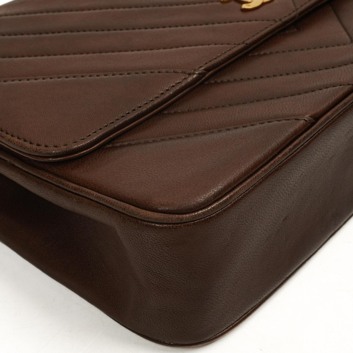 Chanel Mittlere Klassische Einzelklappen Tasche Braune Chevron Gequiltete Lammleder 24K Goldbeschichtetes Zubehör
