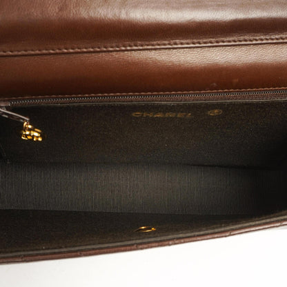Chanel Mittlere Klassische Einzelklappen Tasche Braune Chevron Gequiltete Lammleder 24K Goldbeschichtetes Zubehör