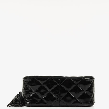 Chanel Vintage Kleine Kamera Quaste Tasche In Schwarz Stepp Lackleder