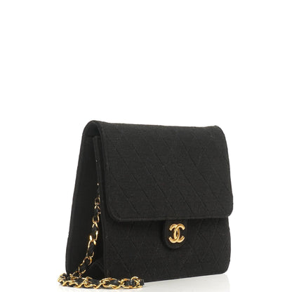 Chanel Vintage Small Classic Single Flap Bag Schwarz Gequiltetes Jersey mit 24K Gold Hardware