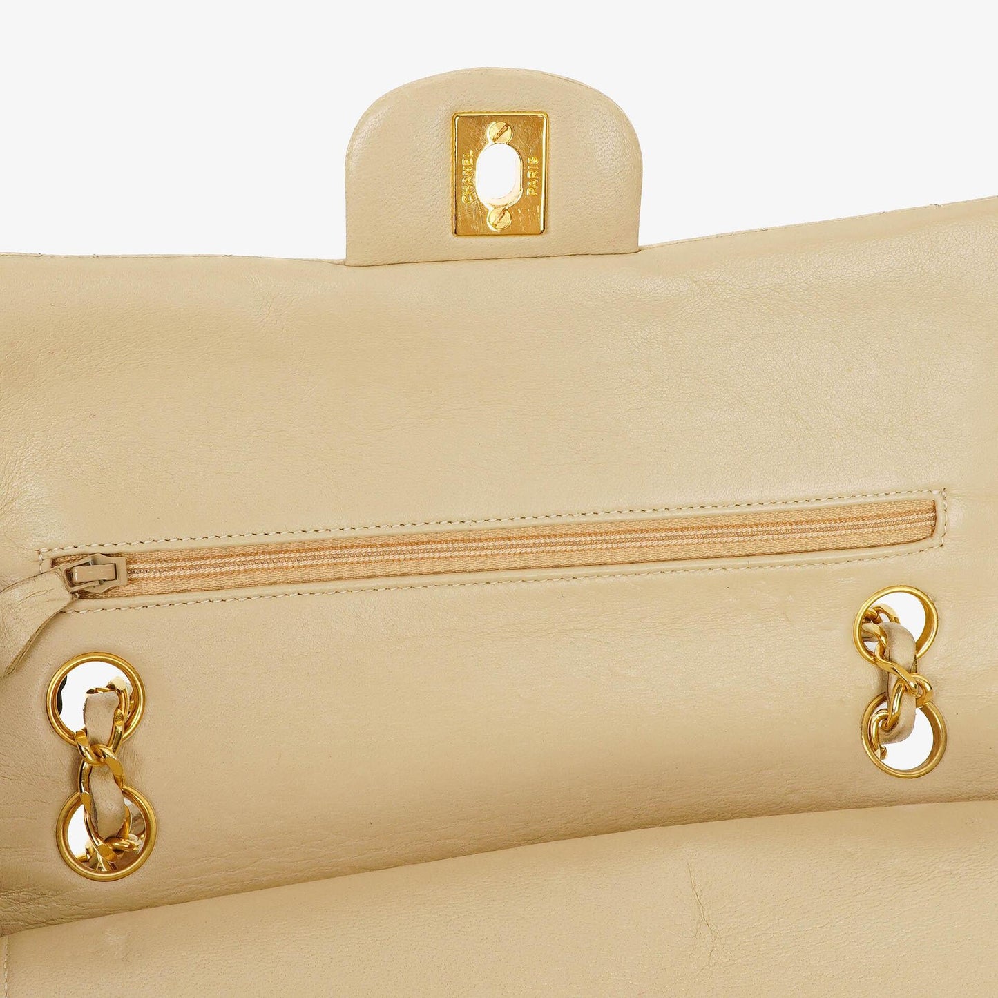 Chanel Vintage Small Classic Double Flap Tasche aus beigem gestepptem Lammleder mit 24K vergoldeter Hardware
