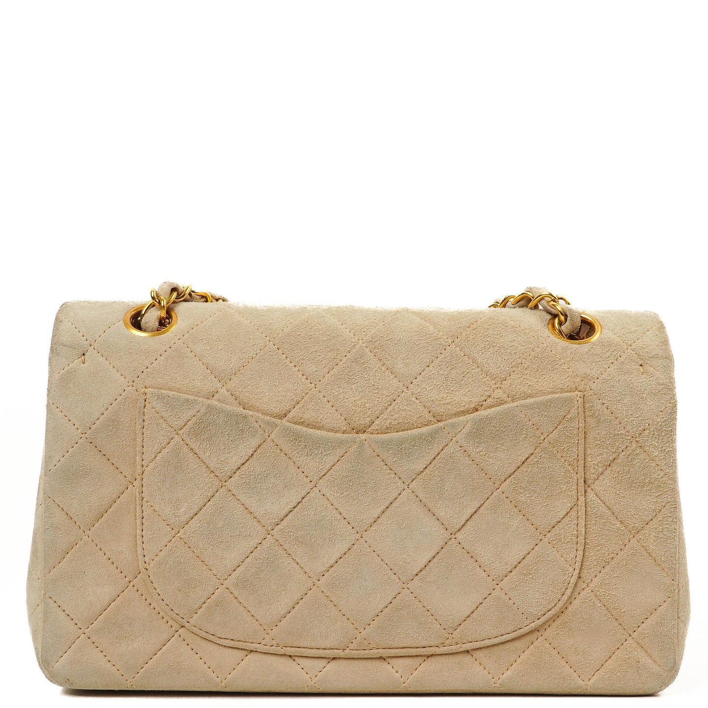 Chanel Vintage Kleine Klassische Double Flap Tasche Beige Wildleder 24K Vergoldete Beschläge, 1986-1988