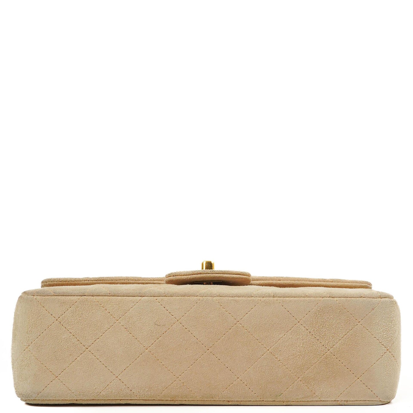 Chanel Vintage Kleine Klassische Double Flap Tasche Beige Wildleder 24K Vergoldete Beschläge, 1986-1988