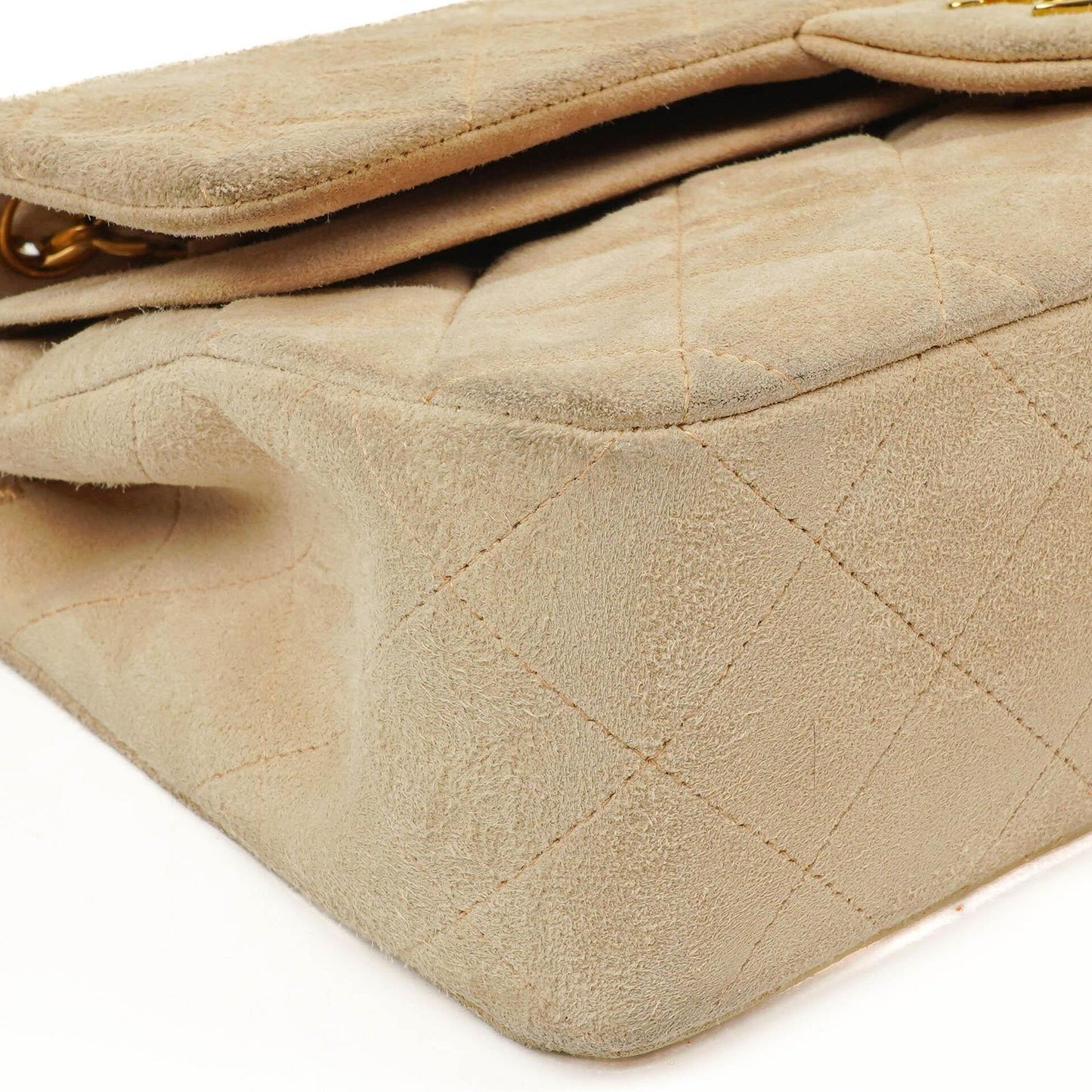 Chanel Vintage Kleine Klassische Double Flap Tasche Beige Wildleder 24K Vergoldete Beschläge, 1986-1988