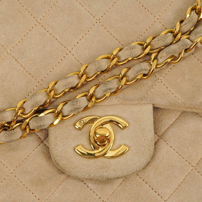Chanel Vintage Kleine Klassische Double Flap Tasche Beige Wildleder 24K Vergoldete Beschläge, 1986-1988