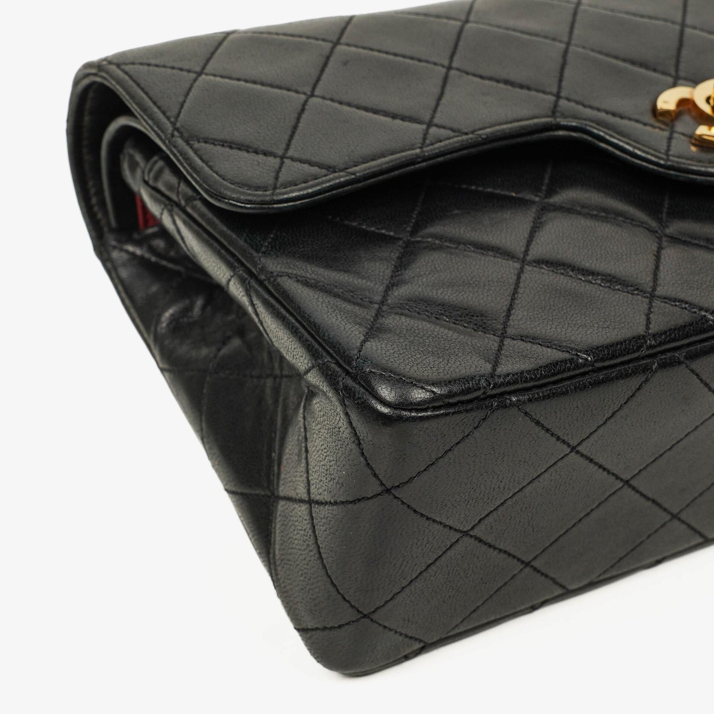 Chanel Vintage Kleine Klassische Double Flap Tasche aus schwarzem gestepptem Lammleder mit 24K vergoldeter Hardware