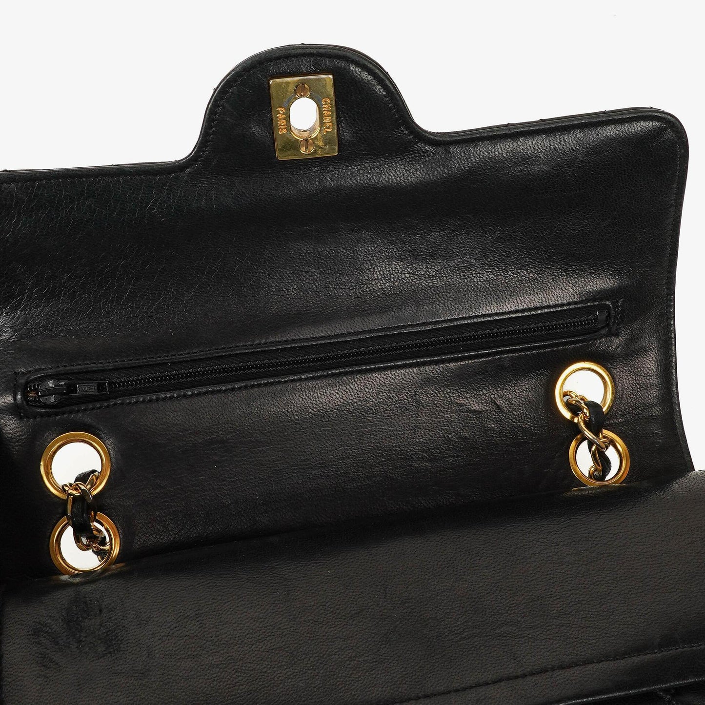 Chanel Vintage Kleine Klassische Double Flap Tasche aus schwarzem gestepptem Lammleder mit 24K vergoldeter Hardware