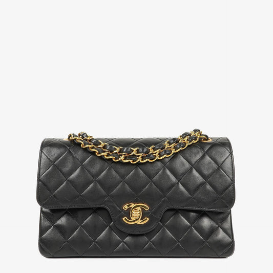 Chanel Vintage Kleine Klassische Double Flap Tasche Schwarz Gestepptes Lammleder 24K Vergoldete Beschläge